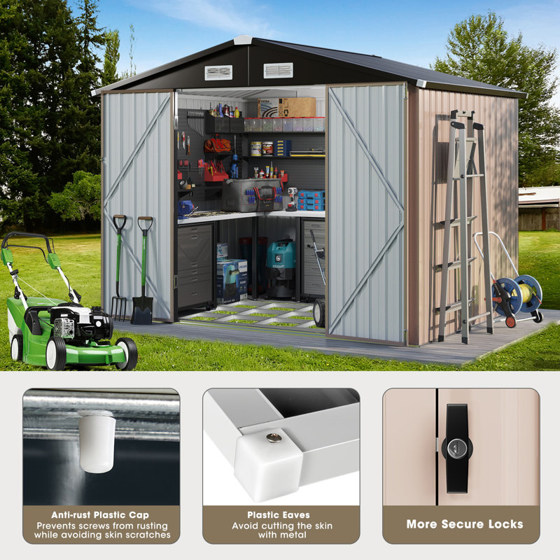JolyDale 8 Ft. W X 6 Ft. D Metal Storage Shed With Metal Base Frame Kit